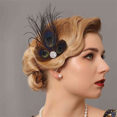 1920s Accessories For Women Flapper Hair Clips Peacock Feather