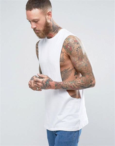 Asos Longline Sleeveless T Shirt With Extreme Dropped Armhole White