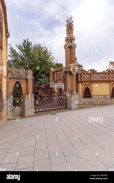 Wrought iron fence in the Güell Pavilions a work by Gaudí with the