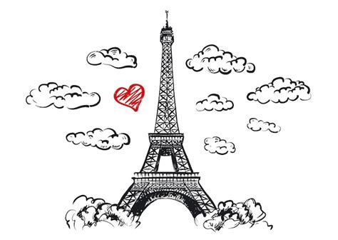 Torre eiffel conjunto de ilustración de boceto de parís francés