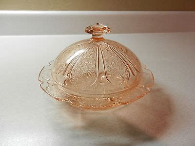 Vintage Jeannette Cherry Blossom Pink Depression Glass Covered Butter