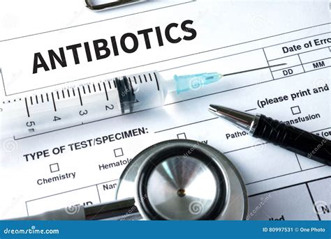 Antibiotics Concept And Antibiotics Printed Diagnosis Mix The Stock