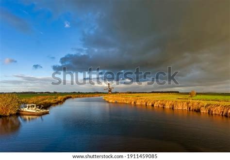 Typical Dutch Polder Landscape Alblasserwaard Stock Photo