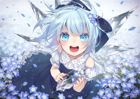 Anime Anime Girls Blue Eyes Touhou Blue Hair Flower In Hair HD