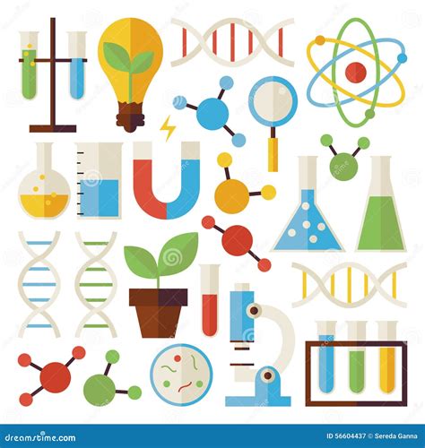 Flat Science and Research Objects Set Over White Stock Vector
