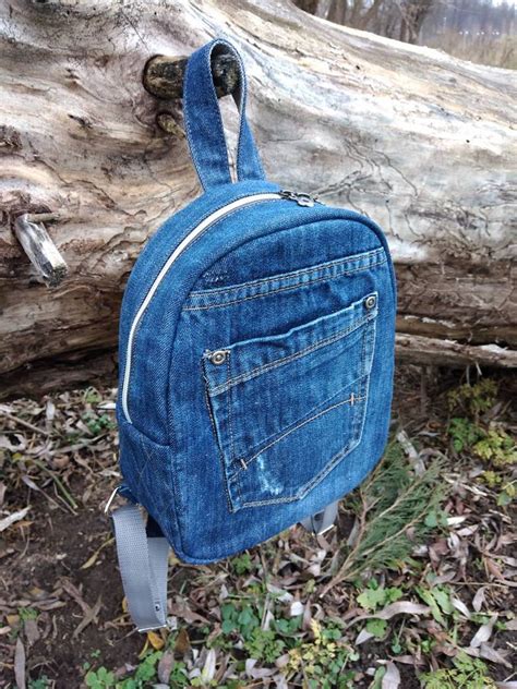 Recycled Denim Mini Backpack Designer Jeans Rucksack Small Etsy