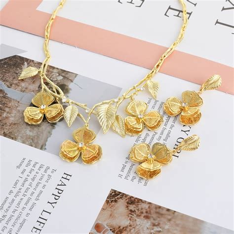 Trendy Gold Plated Dubai Necklace And Earring Set With No Risk Refund