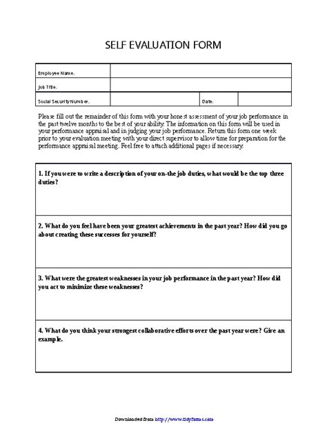 Self Evaluation Form - PDFSimpli