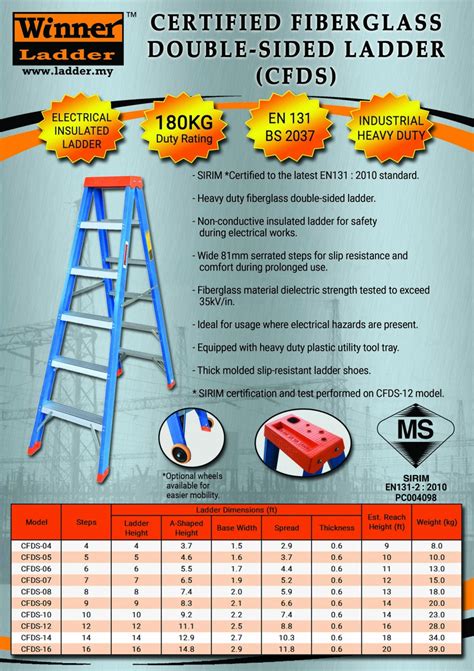 Winner Certified Fiberglass Double-Sided Ladder | MYLadder Sdn Bhd