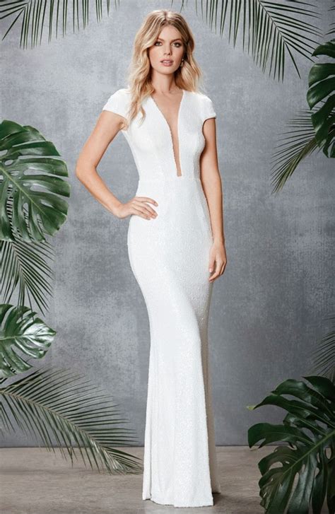 Long White Sequin Gowns For Weddings Vow Renewals Or Engagement