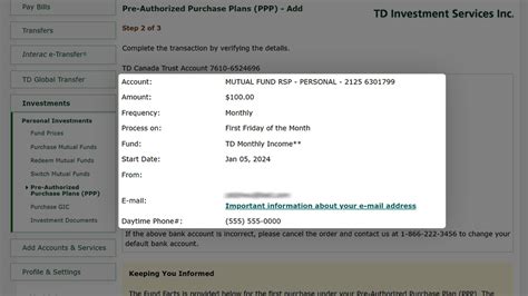 Mutual Funds Pre Authorized Purchase Plan TD Canada Trust