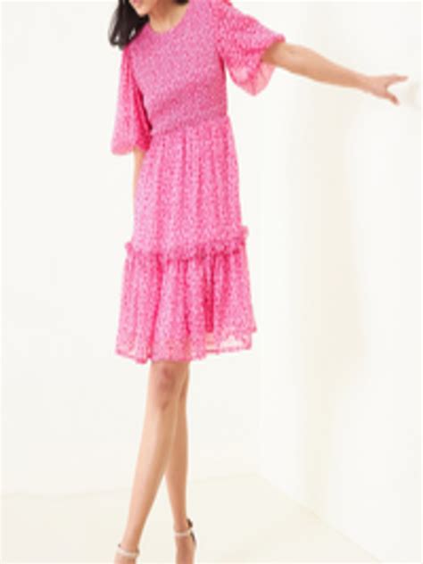 Buy Femella Floral Printed Puff Sleeves Smocked Fit And Flare Dress