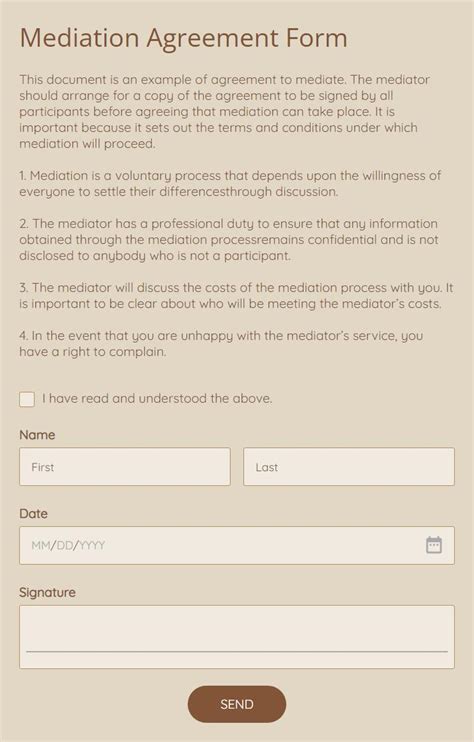 Free Mediation Agreement Form Template 123FormBuilder