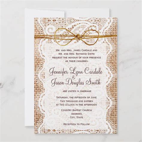 Rustic Country Burlap Lace Wedding Invitations Zazzle