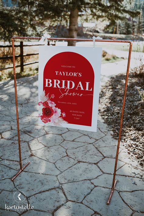 Red Floral Bridal Shower Welcome Sign Template Red And Pink Floral Bridal Shower Sign Red