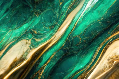 Fluid Art Greenish Gold Marble Pattern Modern Wallpaper Mural Magic