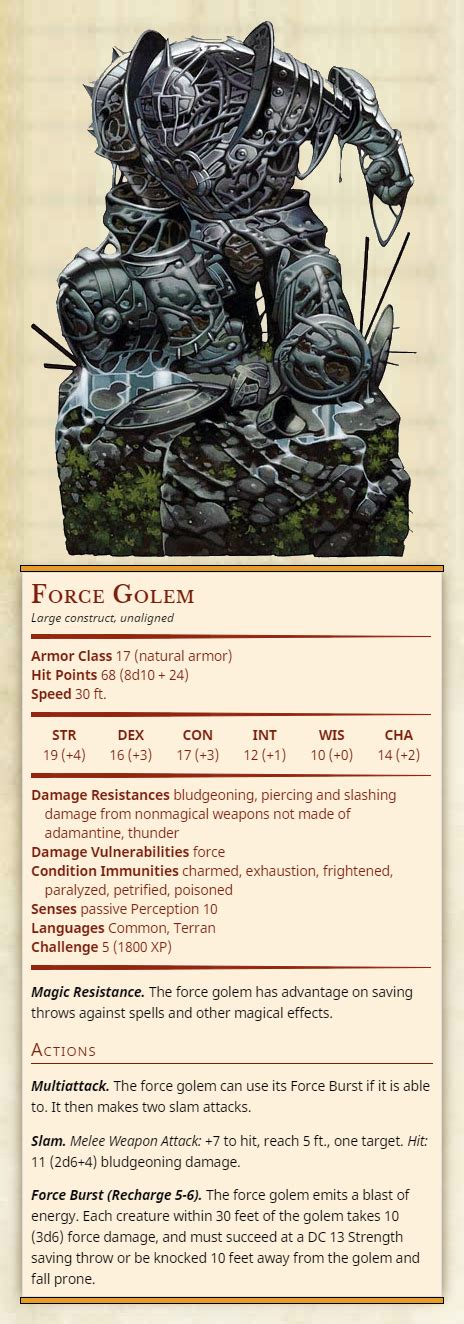 Force Golem Large Construct Unaligned Armor Class 17 Natural Armor