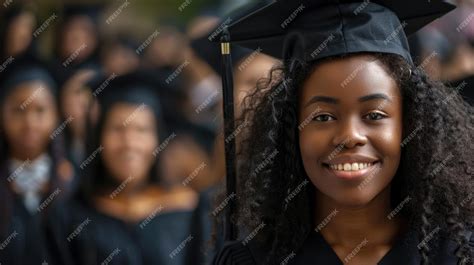 Premium Photo Smiling Female Graduate In Black Cap And Gown Closeup