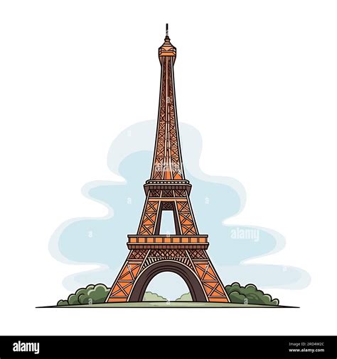 Eiffel tower. Eiffel tower hand-drawn comic illustration. Vector doodle style cartoon ...