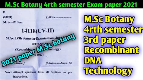 M Sc Botany Rth Semester Exam Paper Recombinant Dna Technology