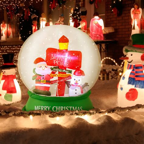 4 Feet Christmas Inflatable Snow Globe with Santa Snowman Road Sign ...