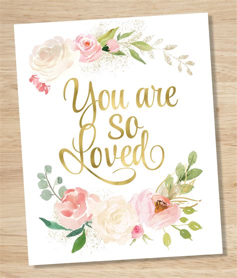 You Are So Loved Print Floral Nursery Love Wall Art Gold Etsy