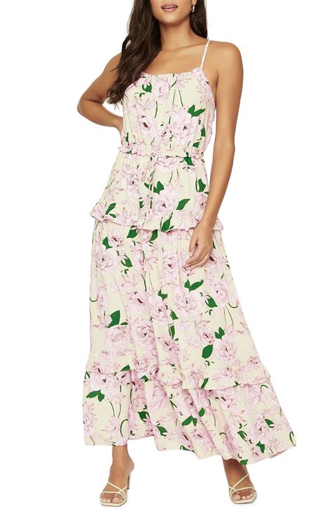 LOST WANDER Hawaii Rose Tiered Maxi Dress Lavender Multi Editorialist