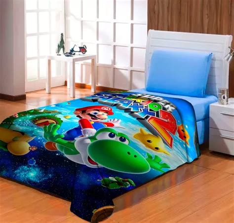 Manta Solteiro Cobertor Infantil Estampada Super Mario Bros