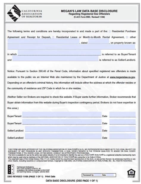 Free California Megan S Law Disclosure Form Pdf