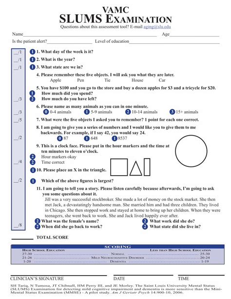 Pdf Saint Louis University Mental Status Slums Examination