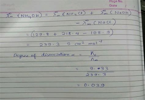 At 18 C The Conductivities At Infinite Dilution Of NH4Cl NaOH And