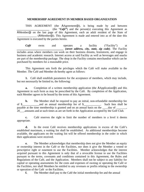 Membership Agreement Template Doc Template PdfFiller