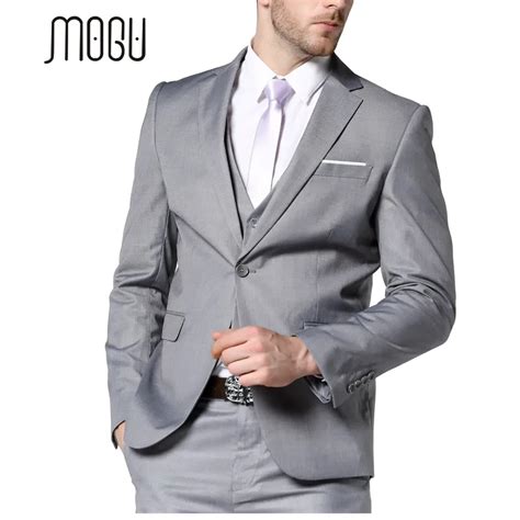 Mogu 2017 New Mens Fashion Suit Light Gray Slim Fit Wedding Suits For