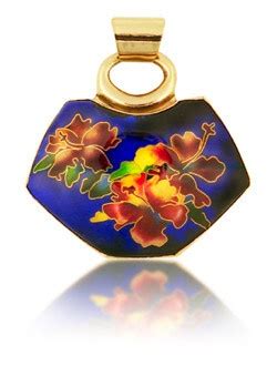 A Blue And Yellow Flowered Glass Pendant On A White Background