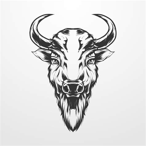 Bison Head Vector Illustration In Isolated Vintage Monochrome Style