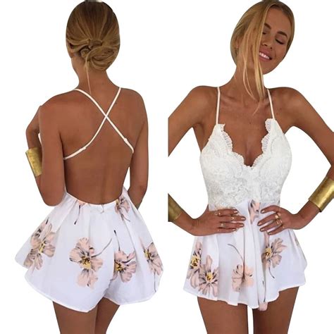 Sexy Jumpsuit Summer Rompers Womens Jumpsuit Women Lace Printing V Neck