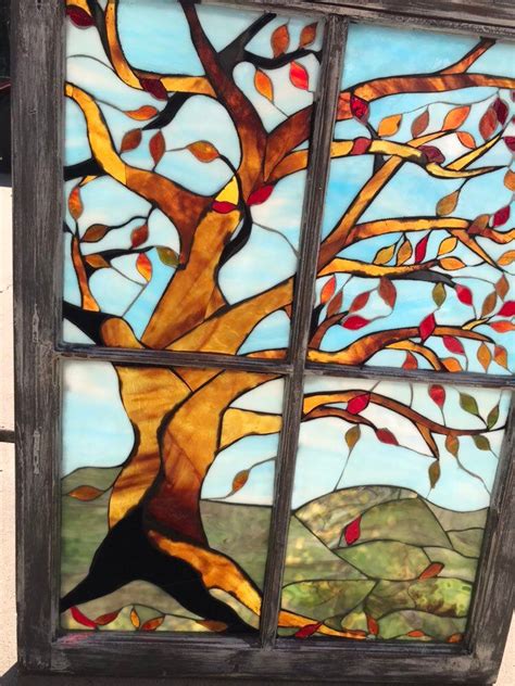 Autumn Stained Glass Tree Etsy Stained Glass Art Stained Glass