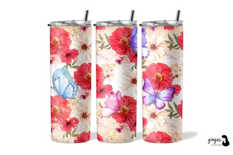 Flower Butterfly 20oz Skinny Tumbler Graphic By Gingerdesign · Creative