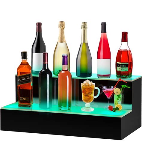 Vevor Led Lighted Liquor Bottle Display Shelf 16 Inch Led Bar Shelves For Liquor 2 Step