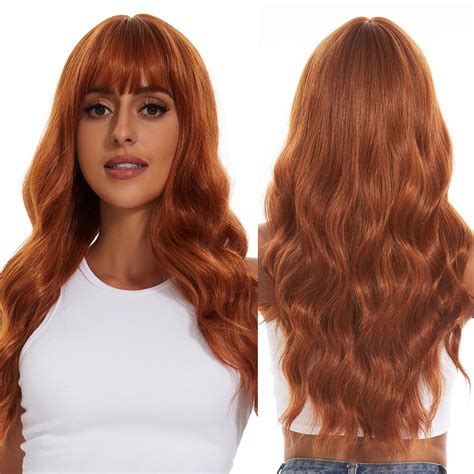 Dawanqu Long Body Wavy Wig With Bangs Synthetic Hd Lace Front Wigs Heat Resistant