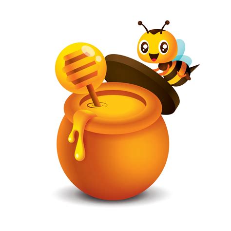 Cartoon Cute Bee Open The Cover Cap Of Honey Pot Honey Dipper Sink