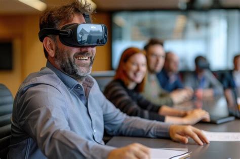 Premium Photo A Man Wearing Vr Glasses In The Office