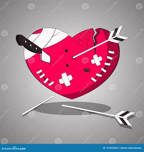 A Wounded Tortured Heart With Cuts And Wounds Vector Illustration