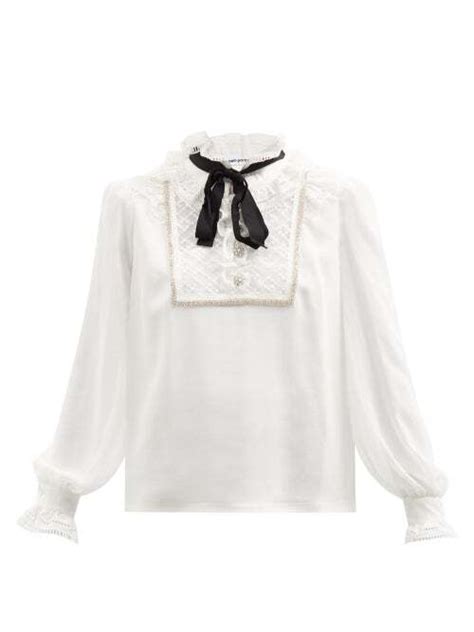 Buy SELF PORTRAIT Pussy Bow Broderie Anglaise Trimmed Chiffon Blouse