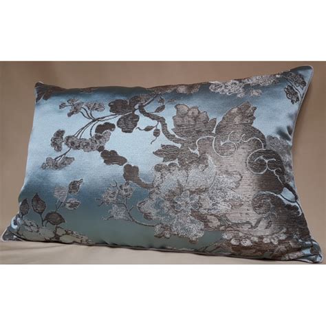 Lumbar Throw Pillow Cushion Cover Silk Brocade Rubelli Fabric Aqua