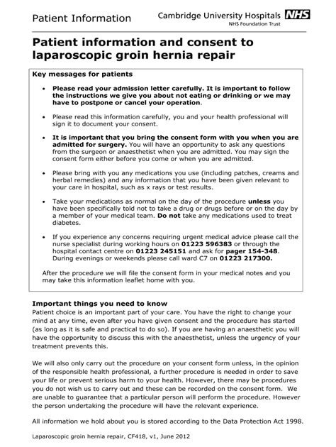 Fillable Online Cuh Org Laparoscopic Groin Hernia Repair Cuh Org Fax