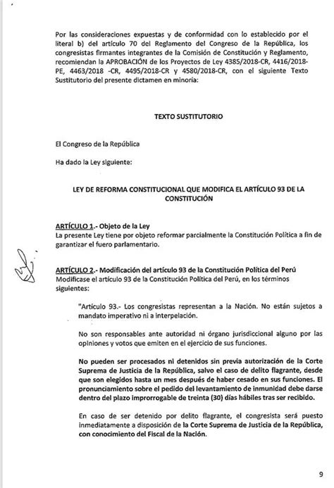 Congreso Inmunidad Parlamentaria Presenta Dictamen En Minoría Que