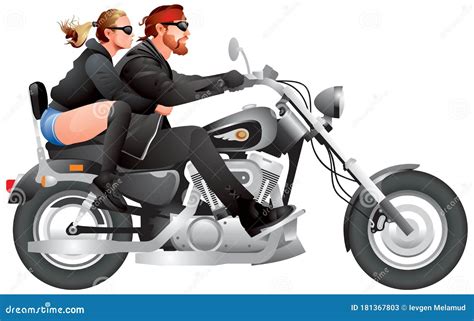 Biker Couple Riding Motorcycle Custom Chopper Motorbike Realistic