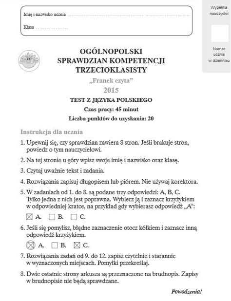 Sprawdzian trzecioklasisty 2015 z Operonem Język polski ARKUSZE