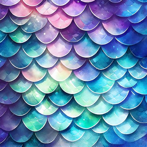 Premium Ai Image Watercolor Mermaid Scales Seamless Pattern Hand